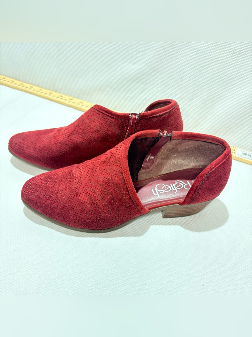 Refresh Red Suede Perforated Low Heel Booties